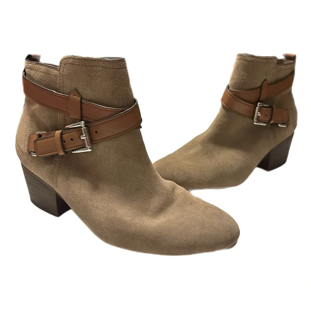 COACH Pauline Slate Gray Suede Leather Booties (Size 7) - Picture 1 of 12
